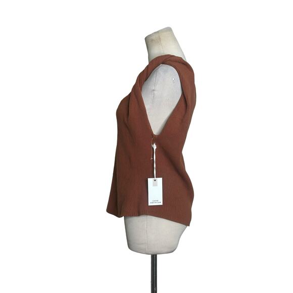 Good American Twisted Strap Brown Ribbed Knit Tank Top size 5/6 - 2XL - Picture 6 of 13